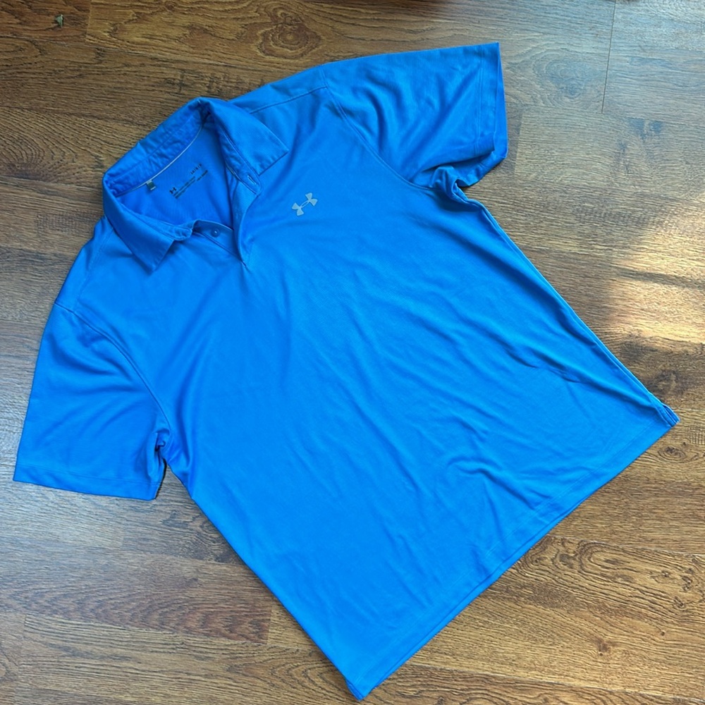 Under Armour HeatGear Blue Golf Polo Large, blue pinstripe